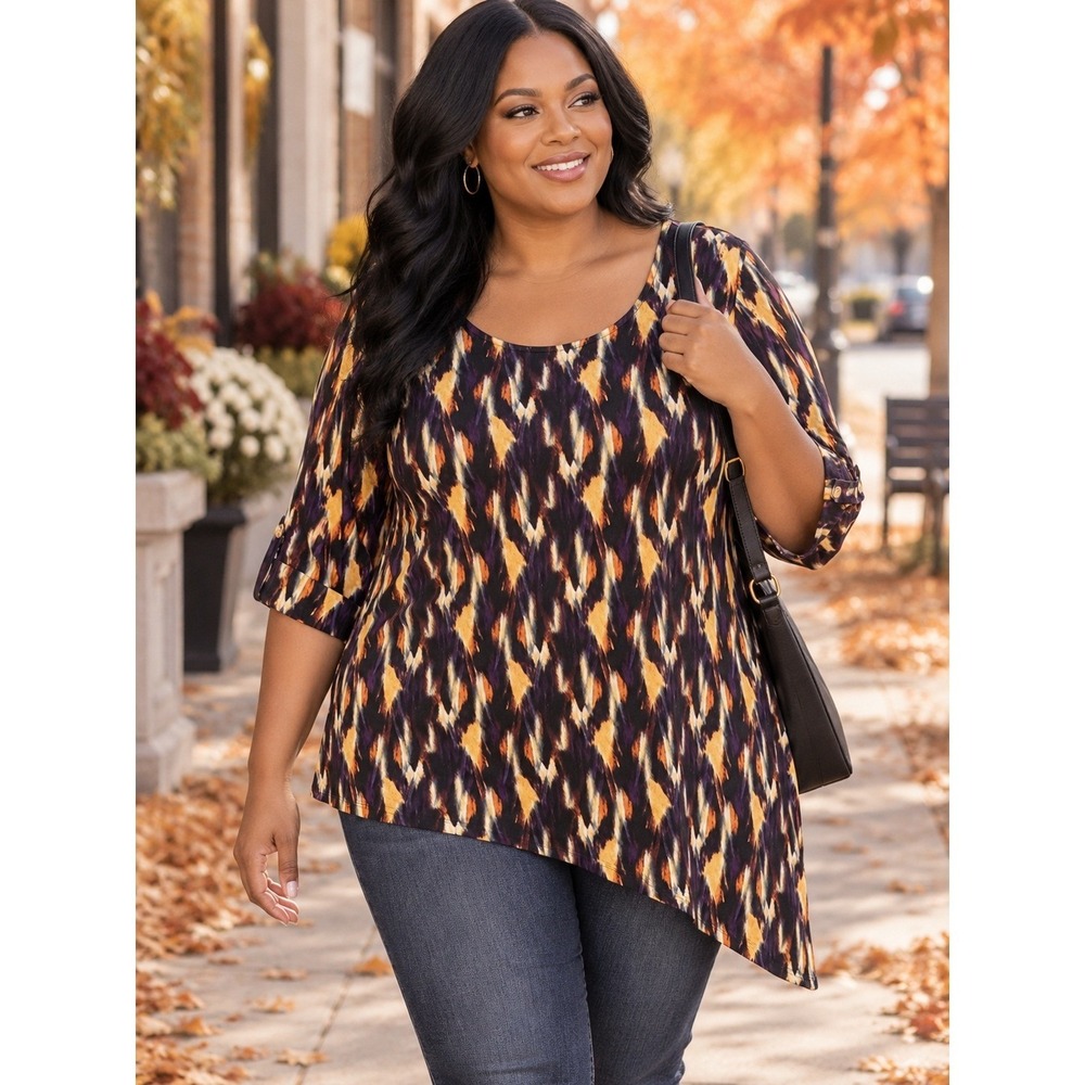 New Directions Womens Top Size 2X Purple Asymmetric Artsy Casual Liquid Knit